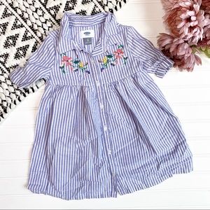 OLD NAVY Blue Striped Embroidered Button  Dress